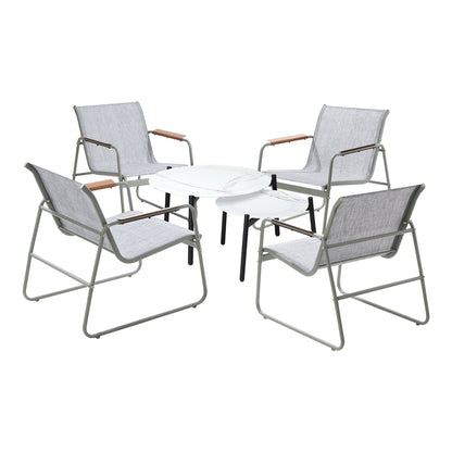 6PCS Outdoor Patio Set 4x Chairs with Coffee Table Textilene Garden Set Grey & White