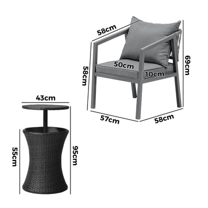 Outdoor Patio Set Ice Bucket Black/Brown Table Bistro Setting 3pcs