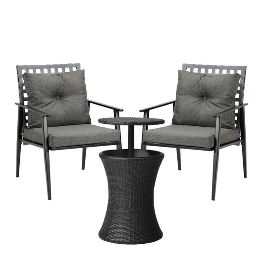 Outdoor Furniture Setting Ice Bucket Black/Brown Table 2 Seater