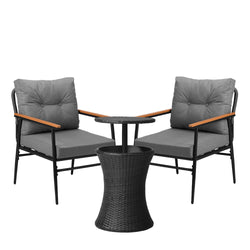 Outdoor Lounge Setting Ice Bucket Black/Brown Table 2 Seater