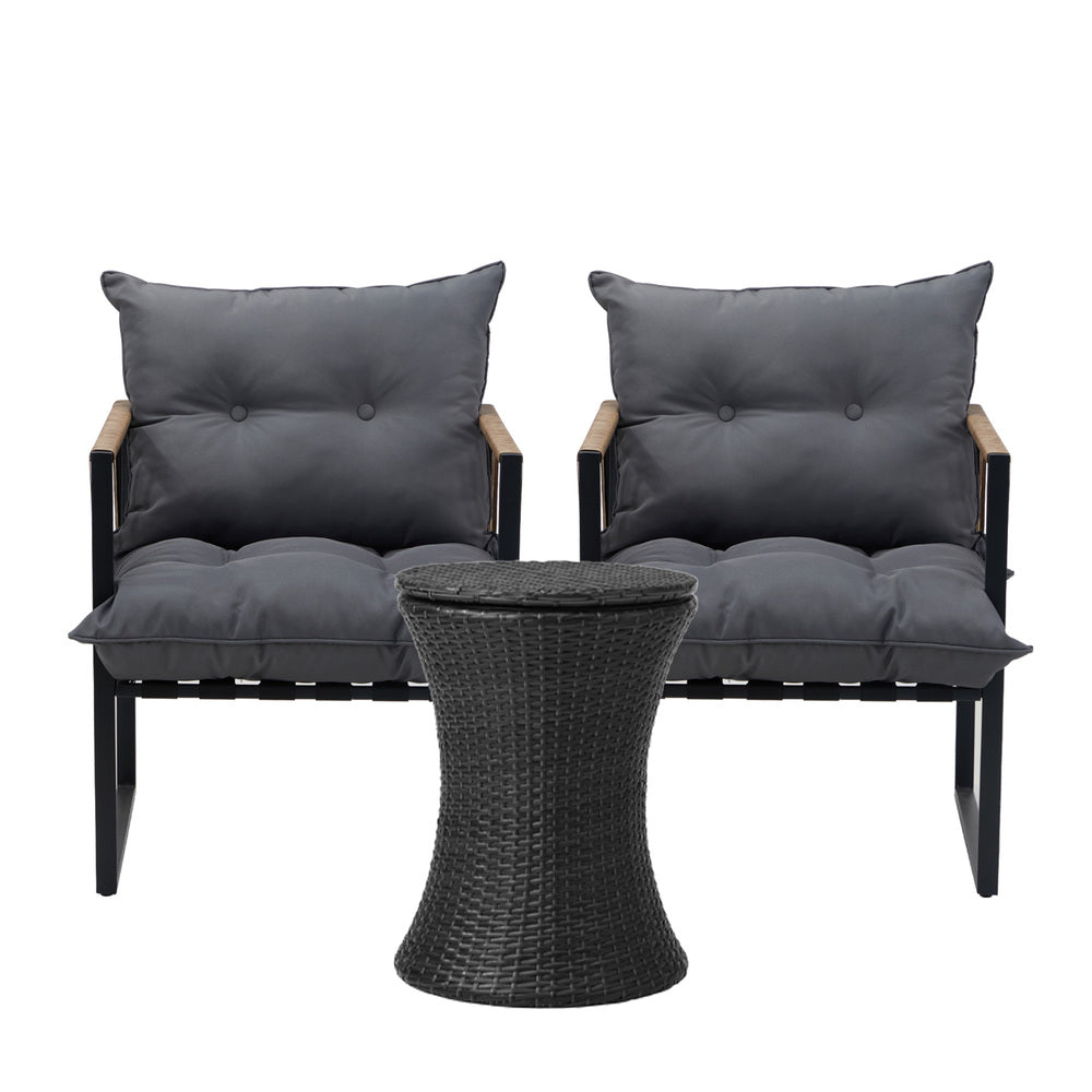 Outdoor Patio Set Ice Bucket Black & Brown Table Rattan Bistro Set 3pcs