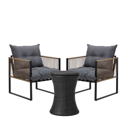 Outdoor Patio Set Ice Bucket Black & Brown Table Rattan Bistro Set 3pcs
