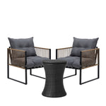 Outdoor Patio Set Ice Bucket Black & Brown Table Rattan Bistro Set 3pcs