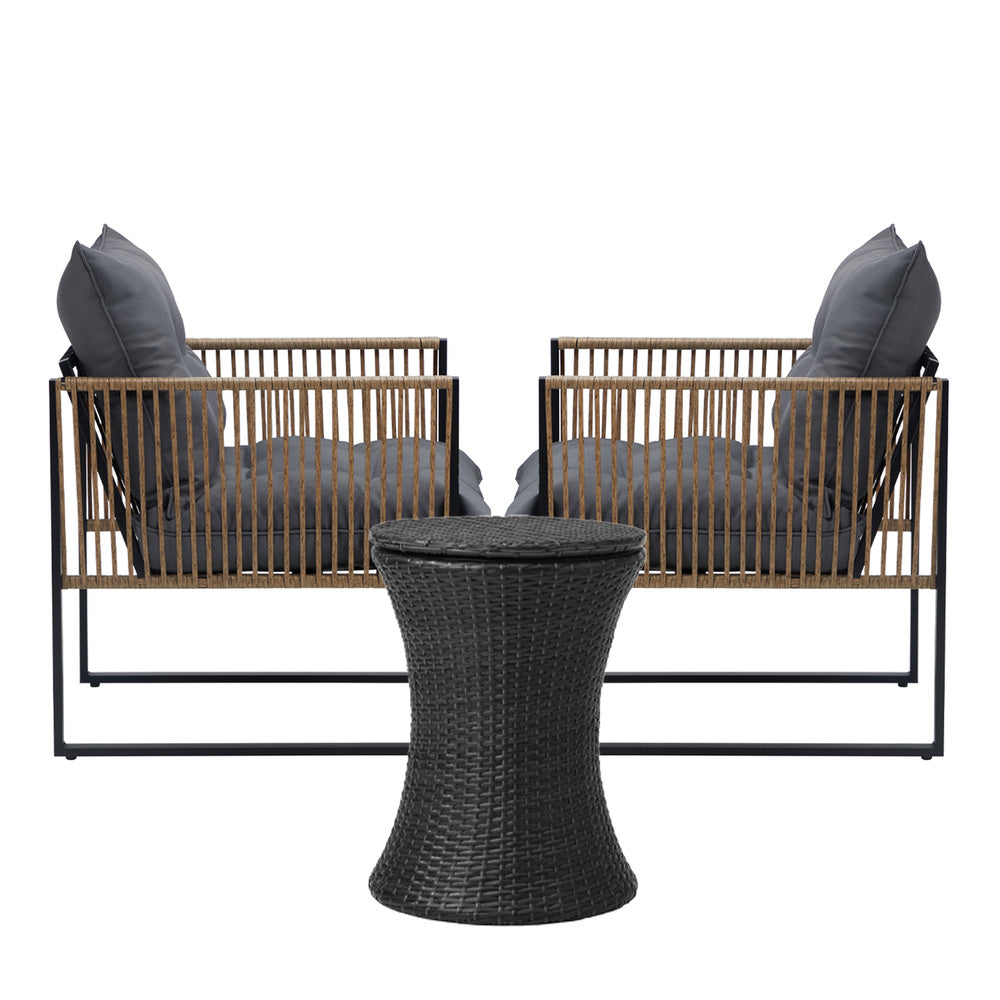 Outdoor Patio Set Ice Bucket Black & Brown Table Rattan Bistro Set 3pcs