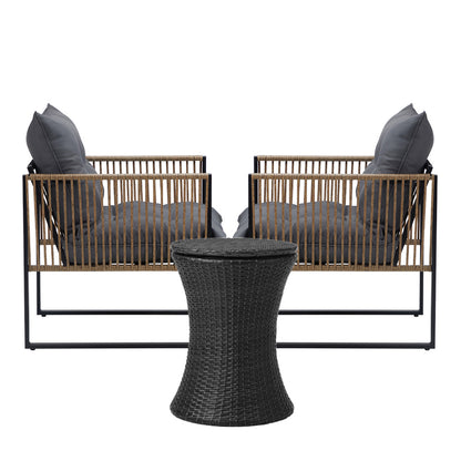 Outdoor Patio Set Ice Bucket Black & Brown Table Rattan Bistro Set 3pcs