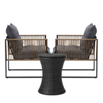 Outdoor Patio Set Ice Bucket Black & Brown Table Rattan Bistro Set 3pcs