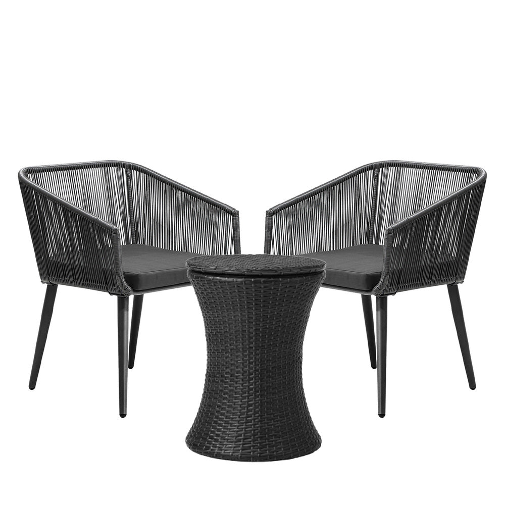3PCS Outdoor Lounge Setting Ice Bucket Black/Brown Adjustable Table
