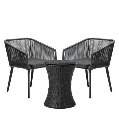 3PCS Outdoor Lounge Setting Ice Bucket Black/Brown Adjustable Table
