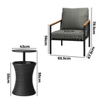 Outdoor Patio Set Ice Bucket Black Adjustable Table Sofa Set 3pcs