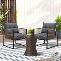 Outdoor Patio Set Ice Bucket Black & Brown Table Rattan Bistro Set 3pcs