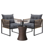 Outdoor Patio Set Ice Bucket Black & Brown Table Rattan Bistro Set 3pcs
