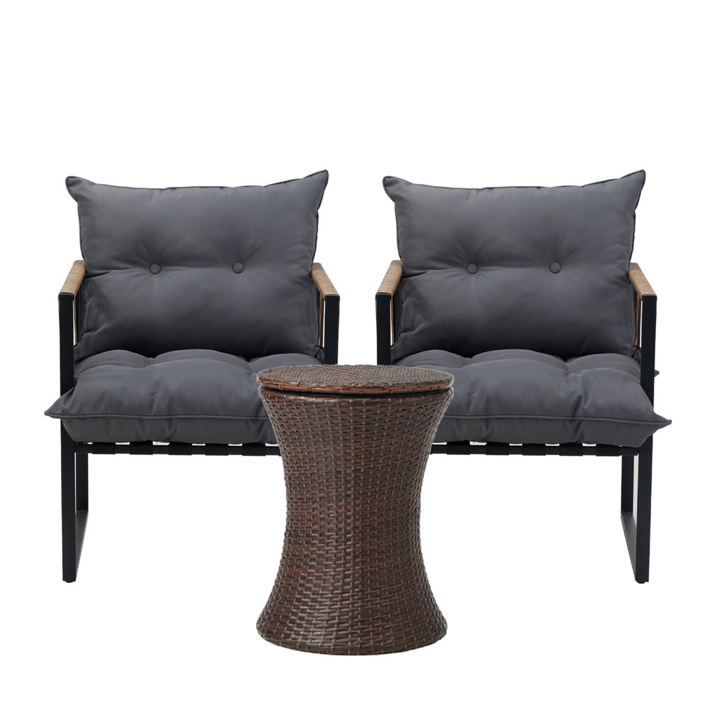 Outdoor Patio Set Ice Bucket Black & Brown Table Rattan Bistro Set 3pcs