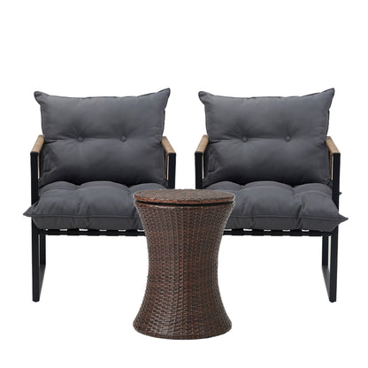 Outdoor Patio Set Ice Bucket Black & Brown Table Rattan Bistro Set 3pcs