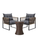 Outdoor Patio Set Ice Bucket Black & Brown Table Rattan Bistro Set 3pcs