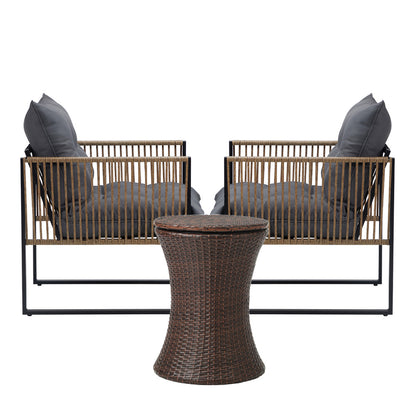 Outdoor Patio Set Ice Bucket Black & Brown Table Rattan Bistro Set 3pcs