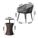 3PCS Outdoor Lounge Setting Ice Bucket Black/Brown Adjustable Table