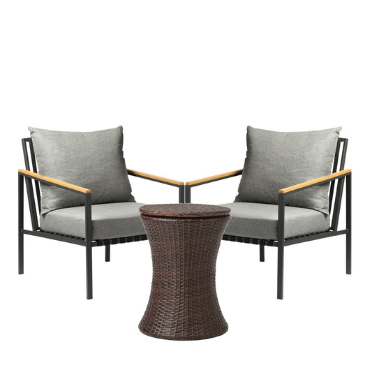 Outdoor Patio Set Ice Bucket Brown Table Sofa Setting 3pcs