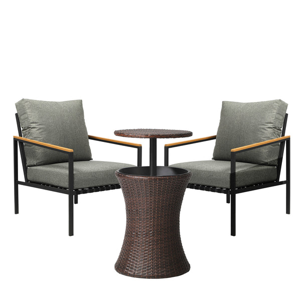  Outdoor Patio Set Ice Bucket Brown Adjustable Table Sofa Set 3pcs