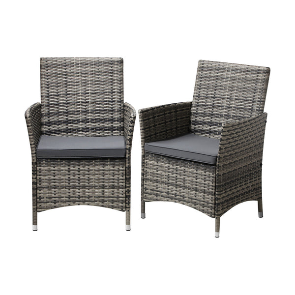  2X Outdoor Dining Chairs Rattan Outdoor Patio Chairs Furniture Grey