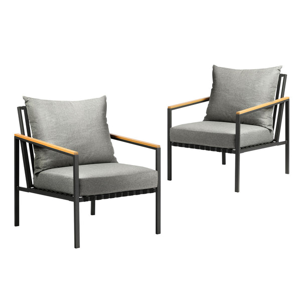  Outdoor Lounge Chairs Patio Furniture Garden Sofa with Cushions Set of 2