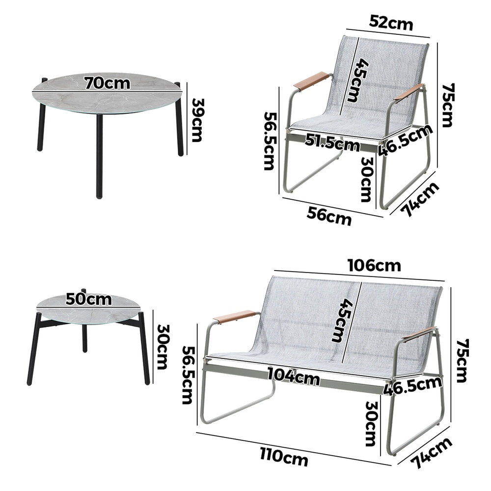 4-Seater Outdoor Lounge Set Grey Patio Furniture Table Chairs Garden Set