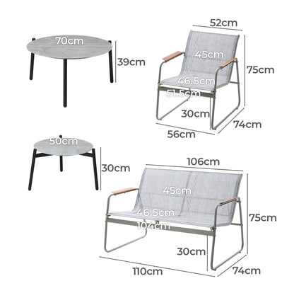 4-Seater Outdoor Lounge Set Grey Patio Furniture Table Chairs Garden Set