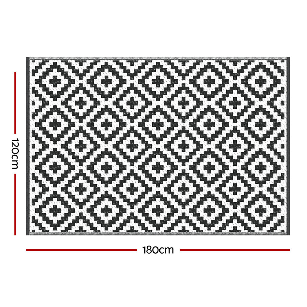 Outdoor Rugs 120x180cm Large Carpet Reversible Area Mat PP Dual-Sided Patio Rug Cross