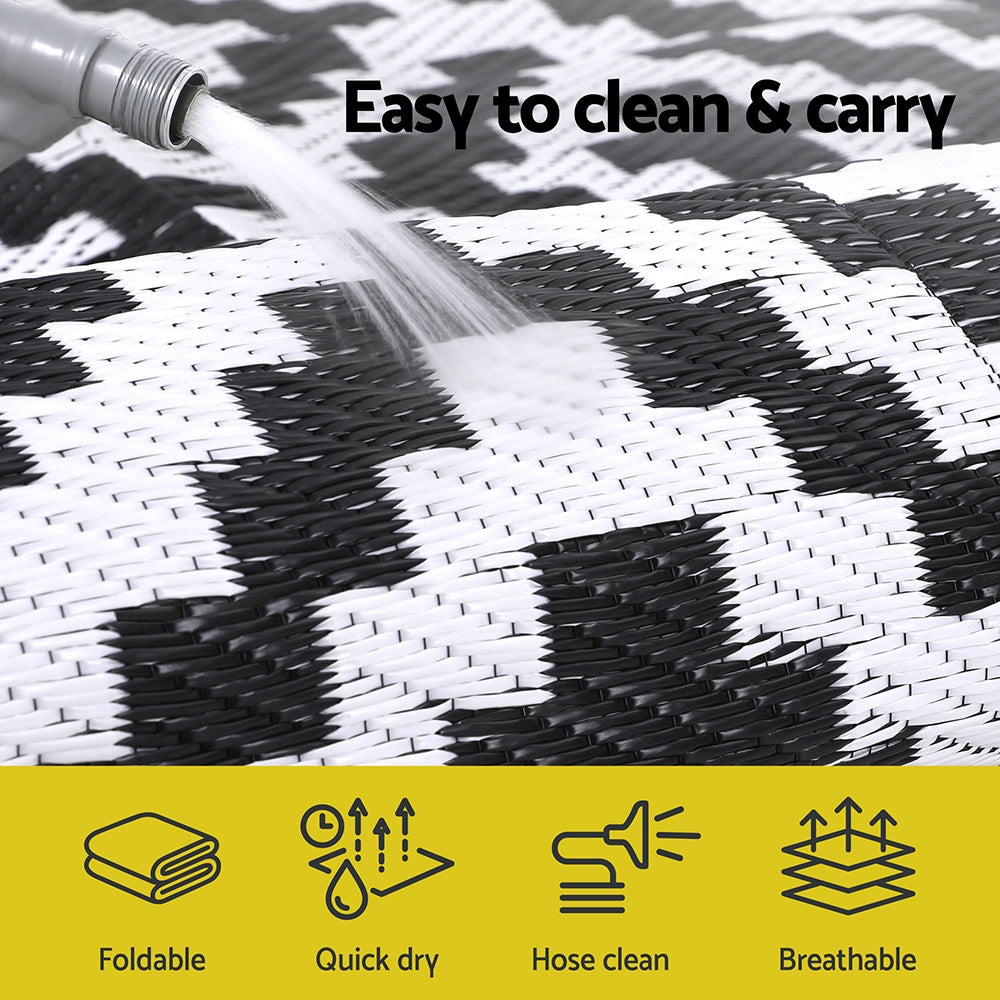 Outdoor Rugs 120x180cm Large Carpet Reversible Area Mat PP Dual-Sided Patio Rug Cross