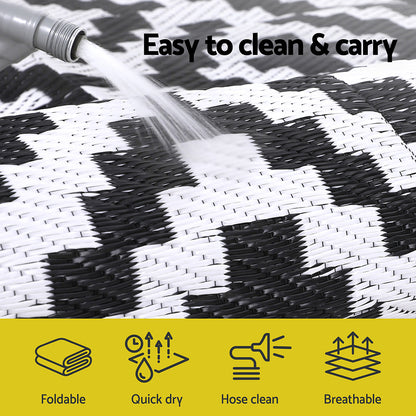 Outdoor Rugs 120x180cm Large Carpet Reversible Area Mat PP Dual-Sided Patio Rug Cross
