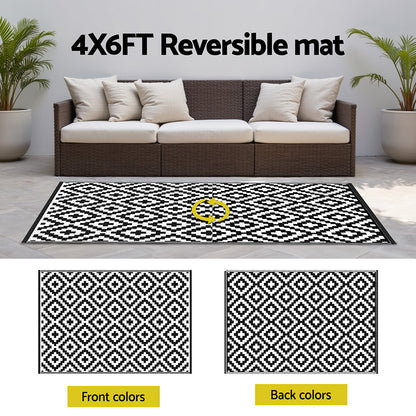 Outdoor Rugs 120x180cm Large Carpet Reversible Area Mat PP Dual-Sided Patio Rug Cross