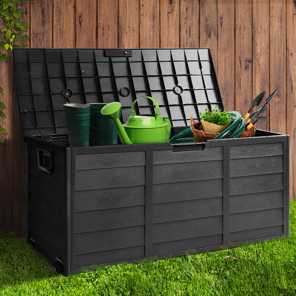  Outdoor Storage Box 290L Lockable Organiser Garden Deck Shed All Black