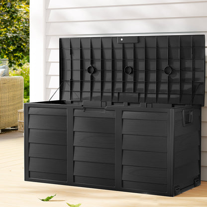 Outdoor Storage Box 290L Lockable Organiser Garden Deck Shed All Black