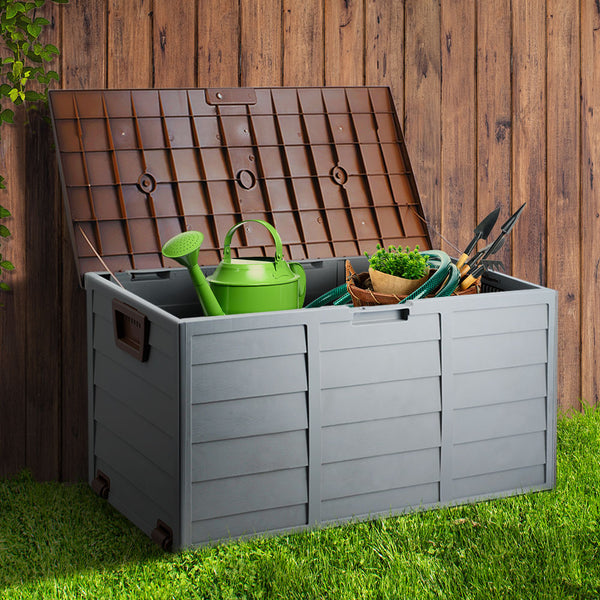 Outdoor Storage Box 290L Lockable Organiser Garden Deck Shed Tool Brown