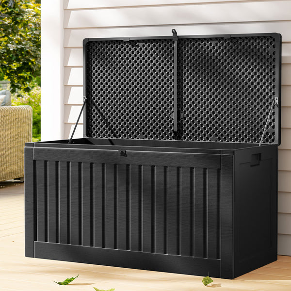  Outdoor Storage Box 270L Container Lockable Garden Bench Tool Shed Black