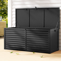 Outdoor Storage Box 490L Container Lockable Garden Bench Shed Tools Toy All Black