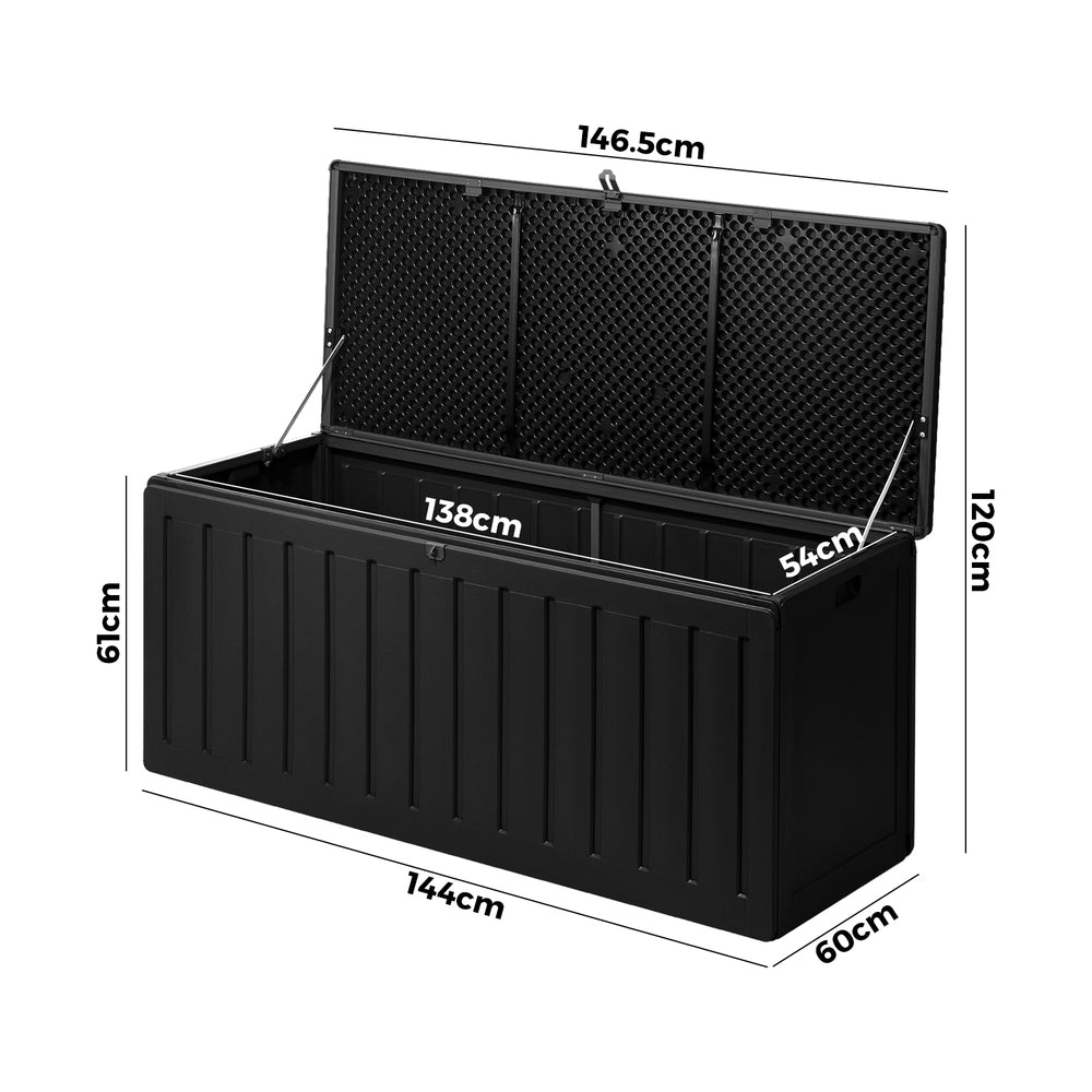 Outdoor Storage Box Bench 490L Cabinet Container Garden Deck Tool Black