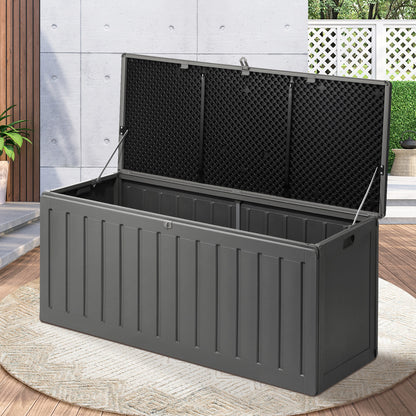 Outdoor Storage Box Bench 490L Cabinet Container Garden Deck Tool Grey