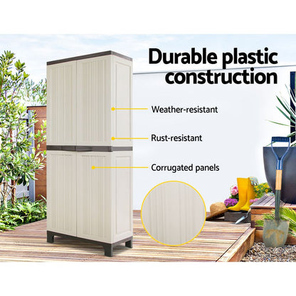 173Cm Outdoor Storage Cabinet Box Lockable Cupboard Sheds Garage Beige