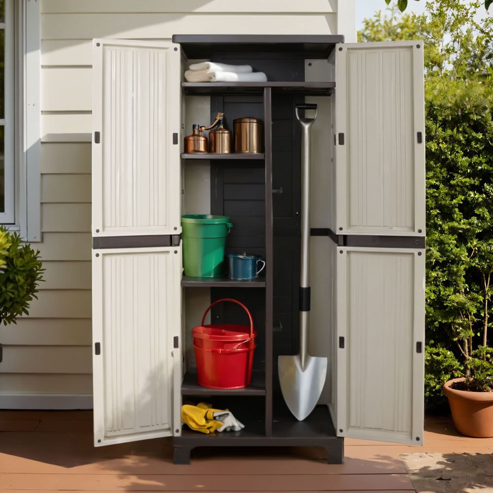 173Cm Outdoor Storage Cabinet Box Lockable Cupboard Sheds Garage Beige