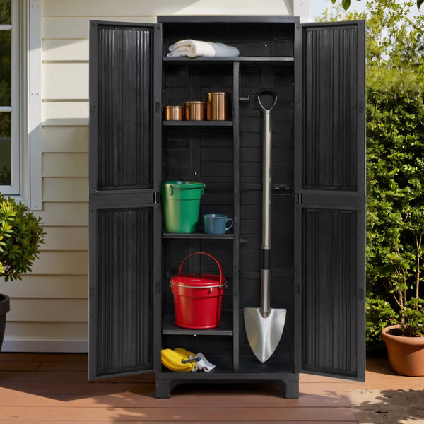  173Cm Outdoor Storage Cabinet Box Lockable Cupboard Sheds Garage Black