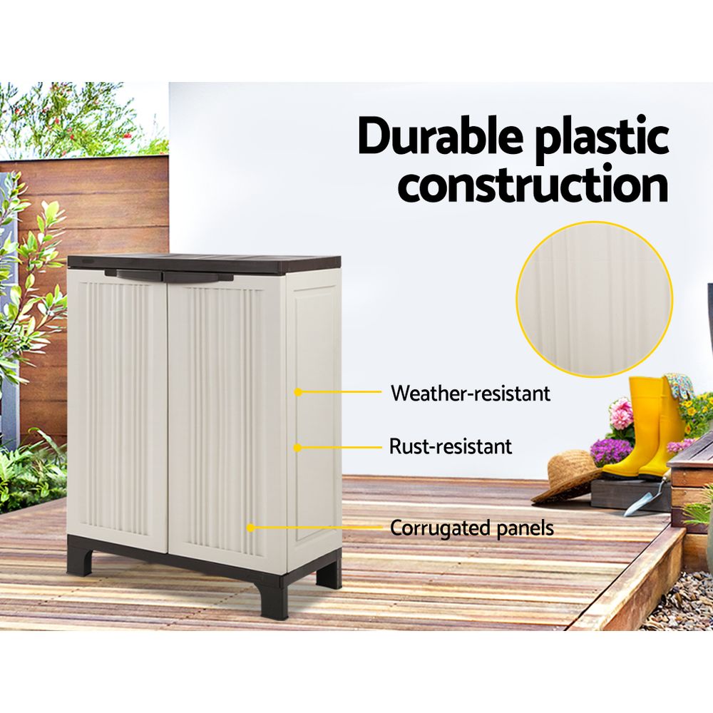 92Cm Outdoor Storage Cabinet Box Lockable Cupboard Sheds Garage Beige