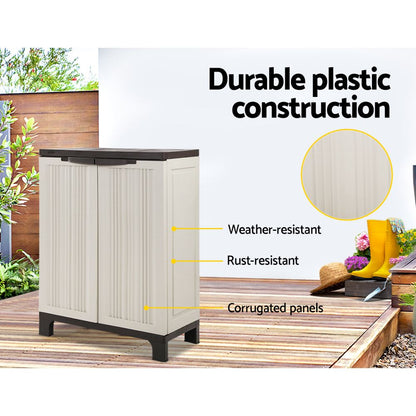 92Cm Outdoor Storage Cabinet Box Lockable Cupboard Sheds Garage Beige