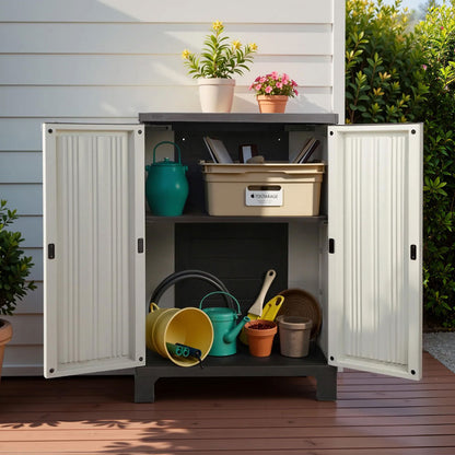 92Cm Outdoor Storage Cabinet Box Lockable Cupboard Sheds Garage Beige