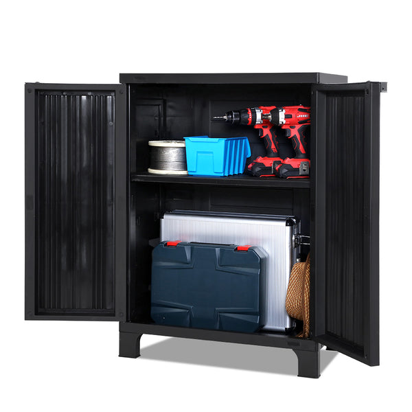  92Cm Outdoor Storage Cabinet Box Lockable Cupboard Sheds Garage Black