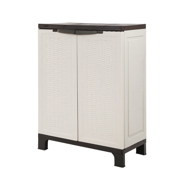  92Cm Outdoor Storage Cabinet Box Lockable Cupboard Sheds Rattan Beige
