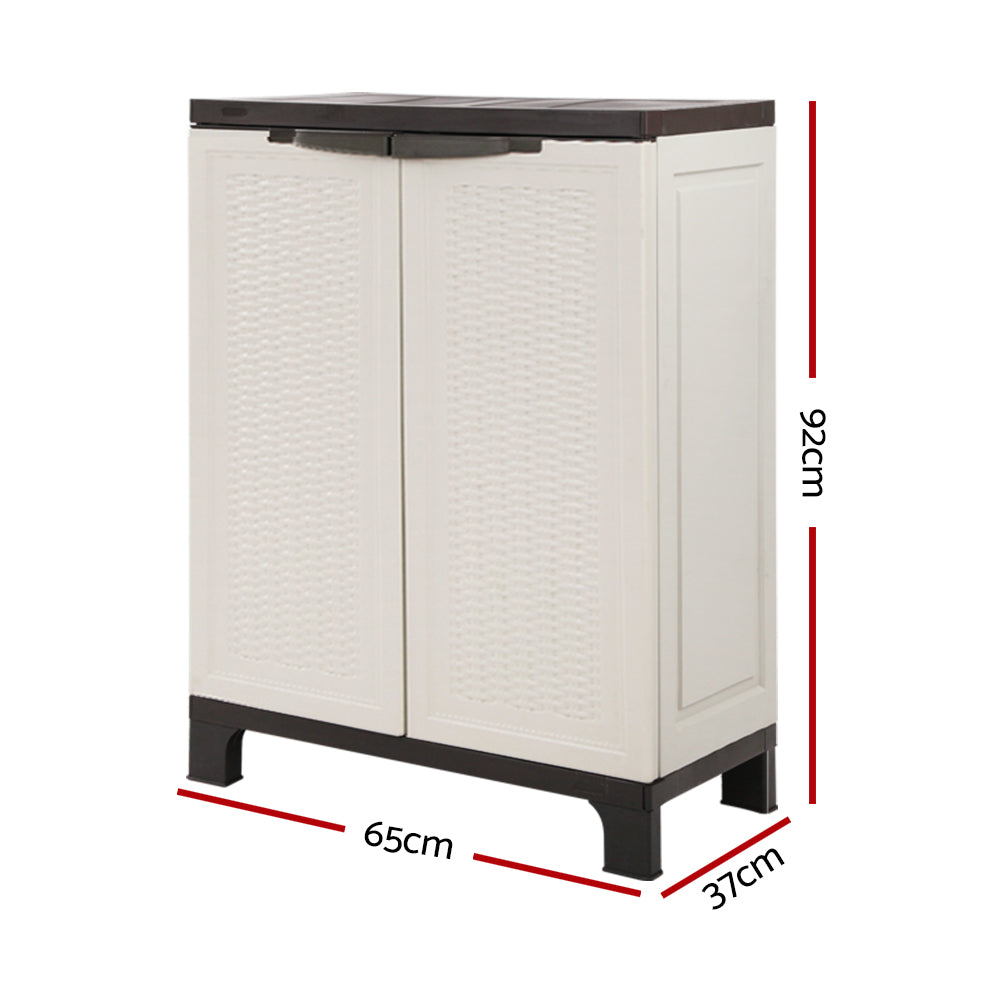 92Cm Outdoor Storage Cabinet Box Lockable Cupboard Sheds Rattan Beige