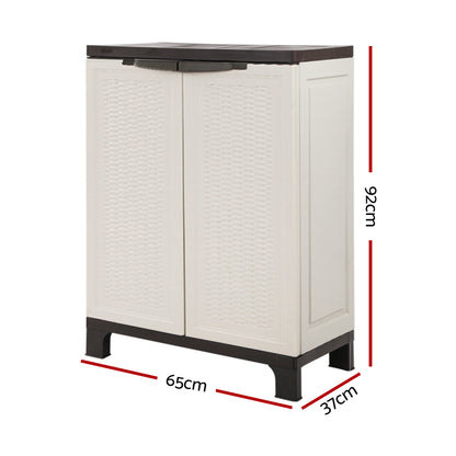 92Cm Outdoor Storage Cabinet Box Lockable Cupboard Sheds Rattan Beige