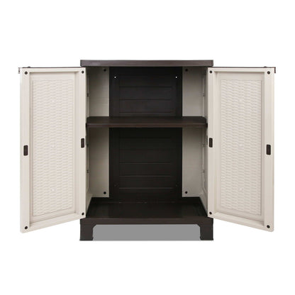 92Cm Outdoor Storage Cabinet Box Lockable Cupboard Sheds Rattan Beige