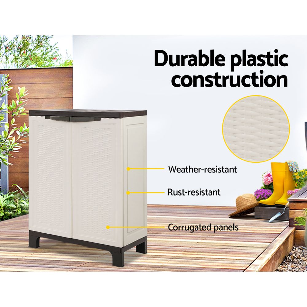92Cm Outdoor Storage Cabinet Box Lockable Cupboard Sheds Rattan Beige
