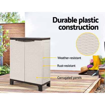 92Cm Outdoor Storage Cabinet Box Lockable Cupboard Sheds Rattan Beige